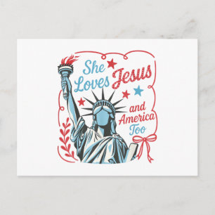 4th of July She Loves Jesus and America Too Christ Postcard