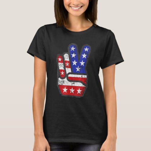 4th Of July Shirt American Flag Peace Sign Hand