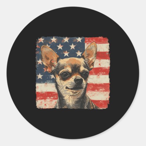 4th Of July Shirt Chihuahua Dog Men Women  Classic Round Sticker