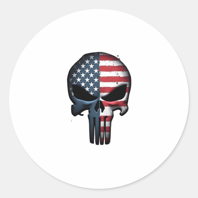 4th Of July Shirt For Women Men American Flag Skul Classic Round Sticker (Front)