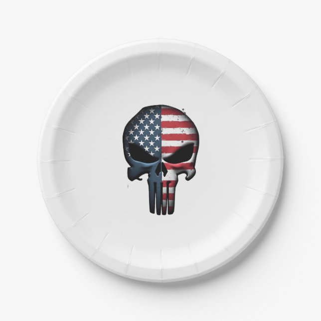 4th Of July Shirt For Women Men American Flag Skul Paper Plates (Front)