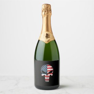 4th Of July Shirt For Women Men American Flag Skul Sparkling Wine Label
