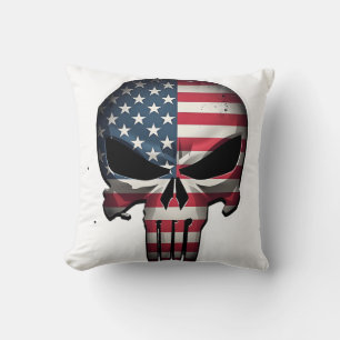 4th Of July Shirt For Women Men American Flag Skul Throw Pillow