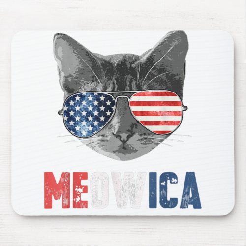 4th of July Shirt Meowica American Flag Cat Mouse Pad