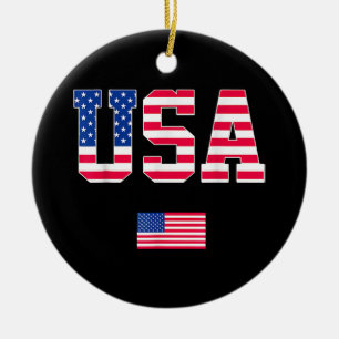 4th of July Shirt USA Patriotic US American Flag W Ceramic Ornament