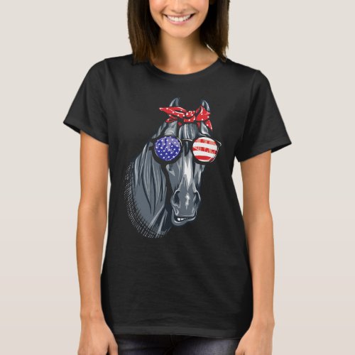 4th Of July Shirt Women Horse Graphic American Fla