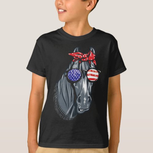 4th Of July Shirt Women Horse Graphic American Fla