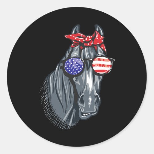 4th Of July Shirt Women Horse Graphic American Fla Classic Round Sticker