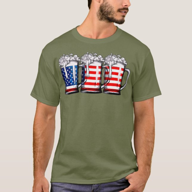 4th of July Shirts for Men Beer American Flag (Front)