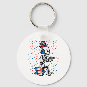 4th Of July Skeleton Gamer Funny America Boys Kids Keychain
