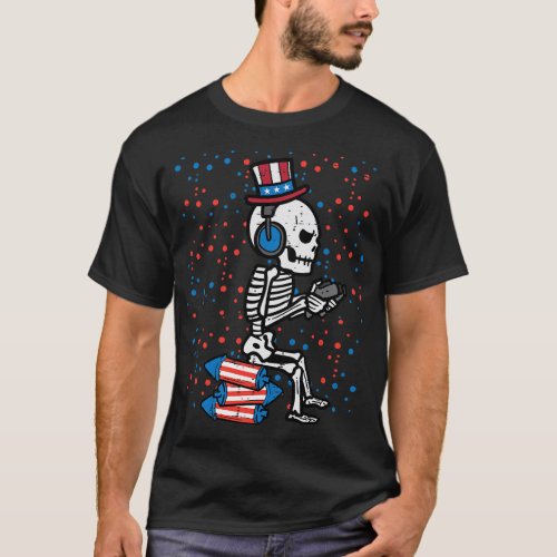 4th Of July Skeleton Gamer Funny America Boys Kids T_Shirt