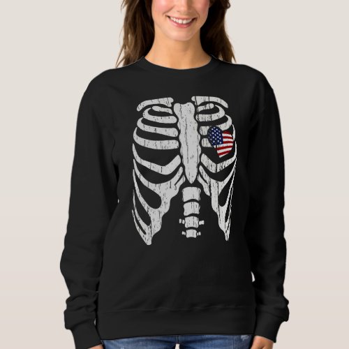 4th Of July Skeleton Heart Rib Cage X Ray Usa Flag Sweatshirt