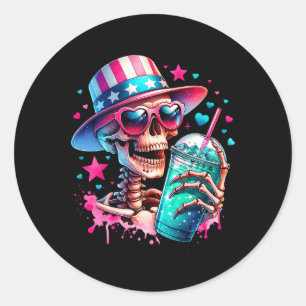 4th Of July Skeleton Retro Trendy Mom Skull Mama L Classic Round Sticker