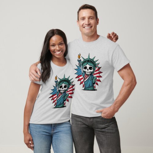 4th of July skeleton Statue of Liberty T_Shirt