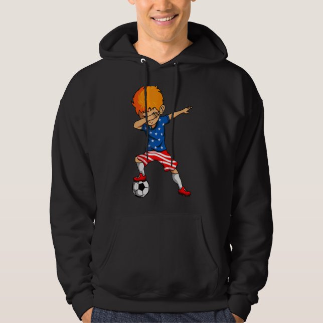 4th Of July Soccer Dabbing Kid American Flag Usa S Hoodie (Front)