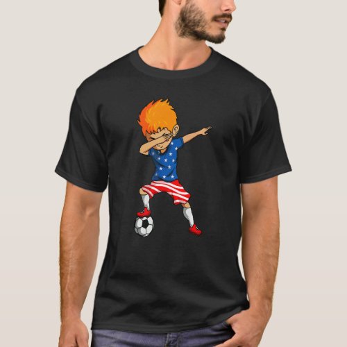 4th Of July Soccer Dabbing Kid American Flag Usa S T_Shirt