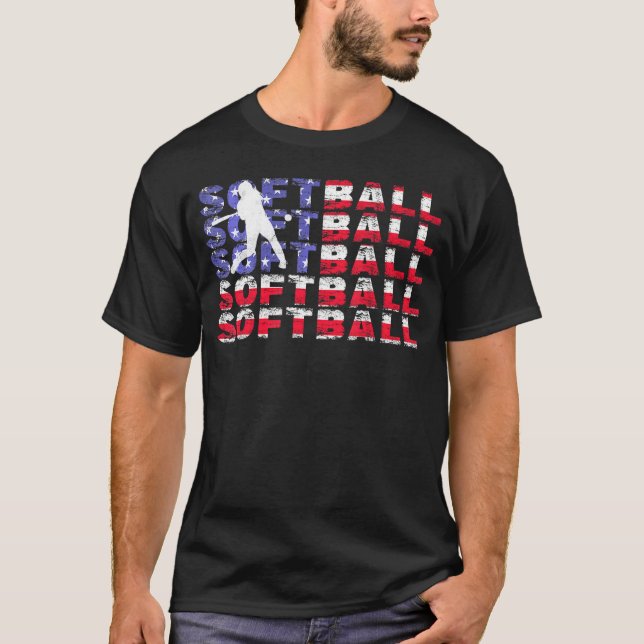 4Th Of July Softball American Flag Patriotic T-Shirt (Front)