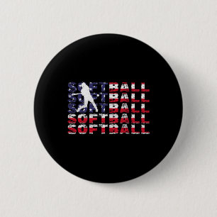4th Of July Softball American Flag Vintage Patriot Button