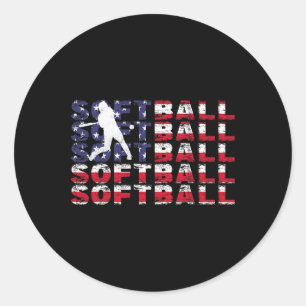 4th Of July Softball American Flag Vintage Patriot Classic Round Sticker