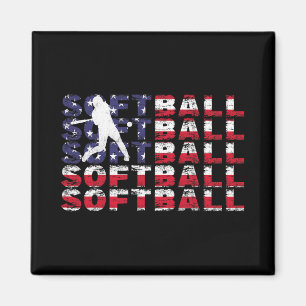 4th Of July Softball American Flag Vintage Patriot Magnet