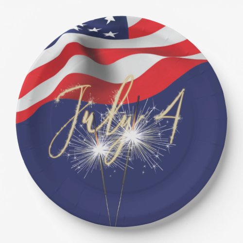 4th of July Sparklers and Flag Paper Plate