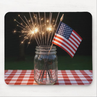 4th Of July Sparklers With American Flag Mouse Pad