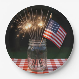 4th of July Sparklers With American Flag Paper Plates