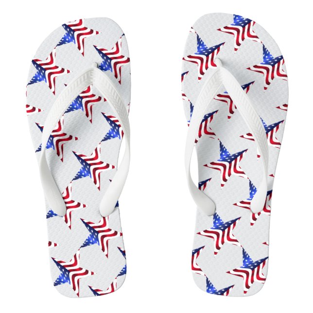 4th of July, Star & USA Flag Flip Flops (Footbed)