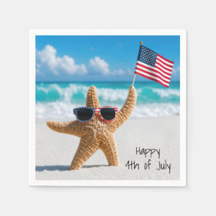 4th of July Starfish Waving the American Flag Napkins