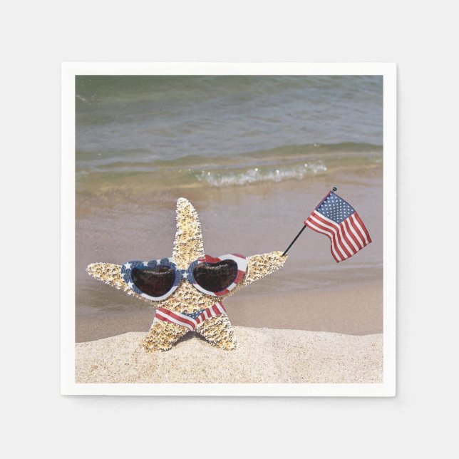 4th of July Starfish with American Flag Napkins (Front)