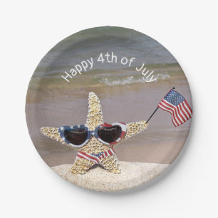 4th of July Starfish with American Flag Paper Plates
