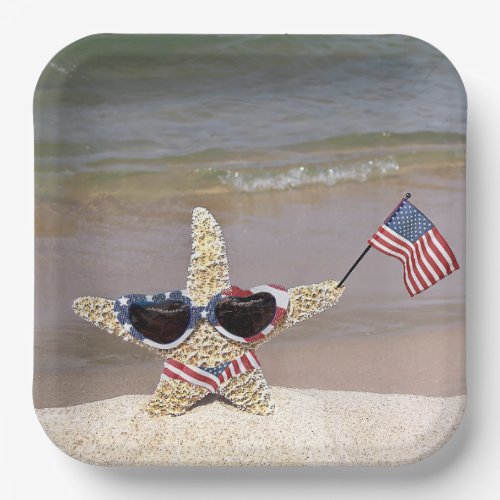 4th of July starfish with flag Paper Plates