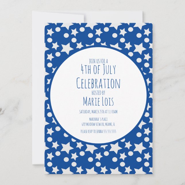 4th of July  Stars and Dots Blue Gray Invitation (Front)