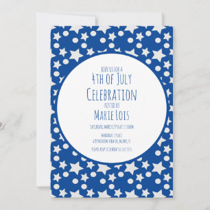 4th of July  Stars and Dots Blue Gray Invitation