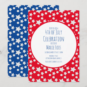 4th of July  Stars and Dots Red Gray Invitation