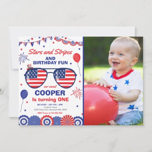 4th Of July Stars And Stripes 1st Birthday Invitation