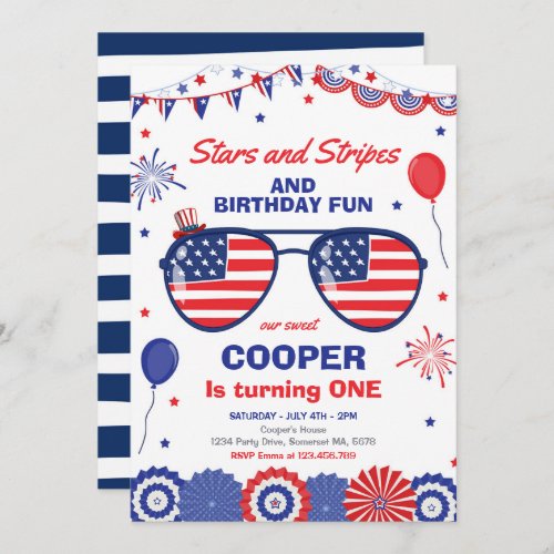 4th Of July Stars And Stripes 1st Birthday Invitation