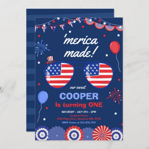 4th Of July Stars And Stripes 1st Birthday Invitation