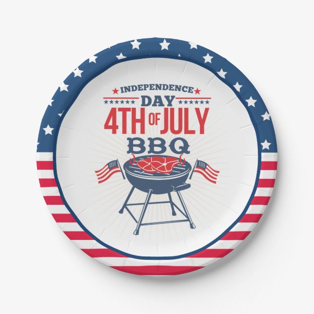 4TH of July Stars and Stripes BBQ Paper Plates (Front)