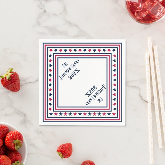 4th of July Stars and Stripes Custom Name Year  Napkins (Insitu)