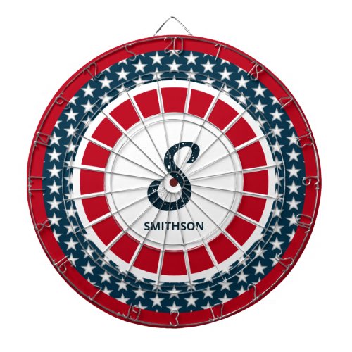 4th Of July Stars And Stripes Family Monogram Name Dart Board