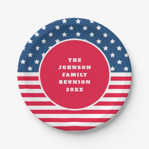 4TH of July Stars and Stripes Family Reunion Paper Plates