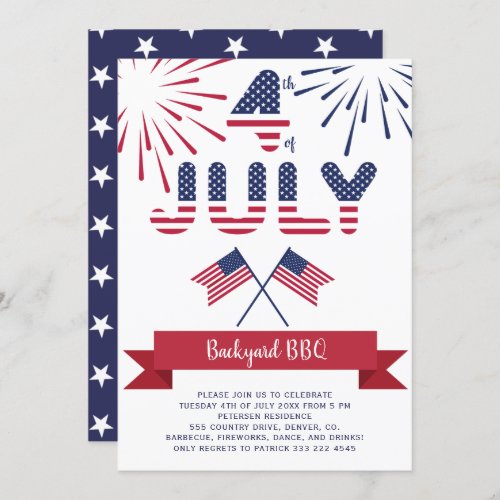 4th of July stars and stripes fireworks modern bbq Invitation