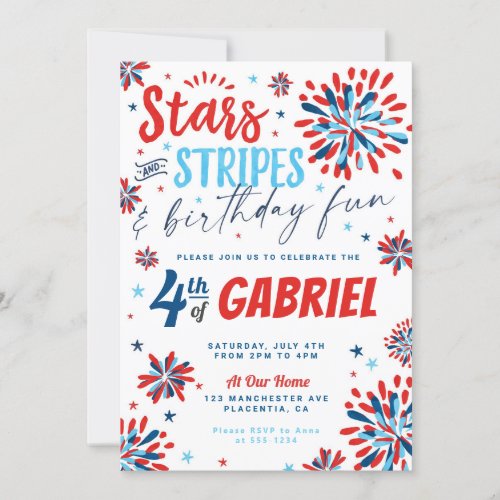 4th of July Stars and Stripes Forth birthday Invitation