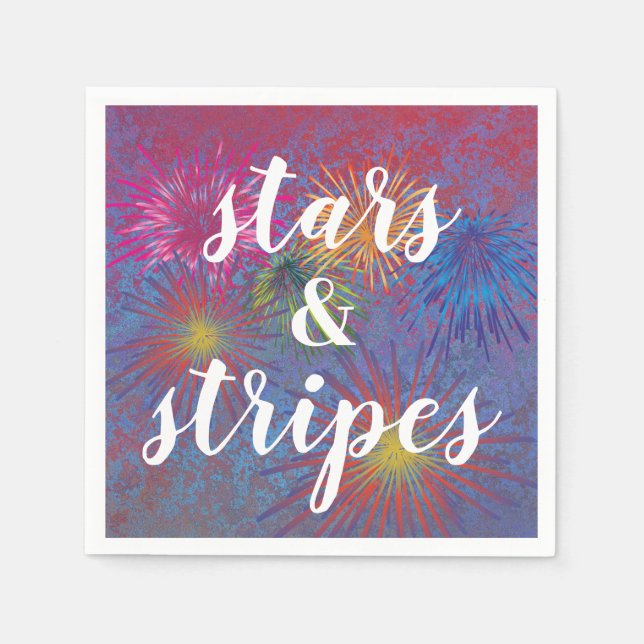 4th of July Stars and Stripes Patriotic Fireworks Napkins (Front)