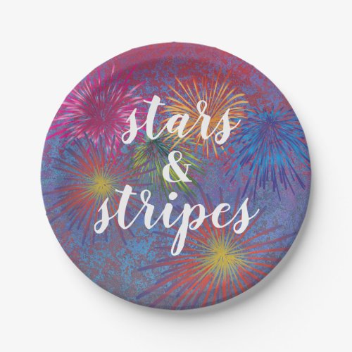 4th of July Stars and Stripes Patriotic Fireworks Paper Plates