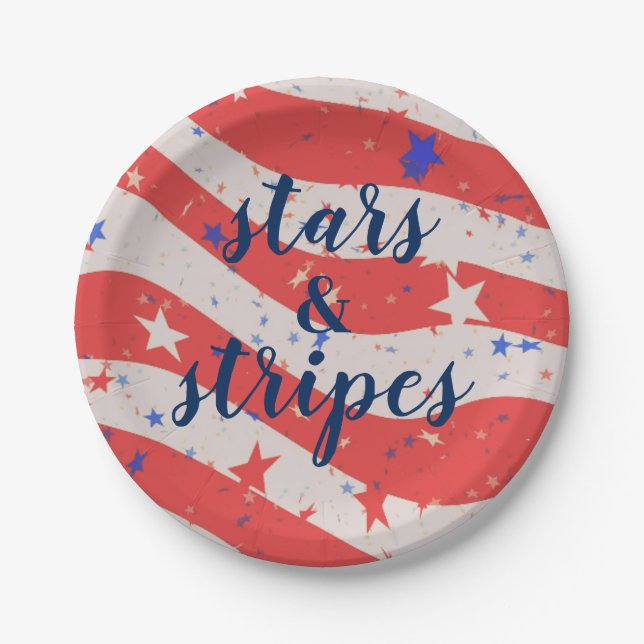 4th of July Stars and Stripes Patriotic Flag Paper Plates (Front)