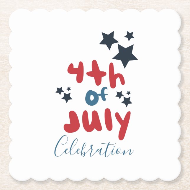  4th of July Stars BBQ  Party Hand Lettering   Paper Coaster (Front)
