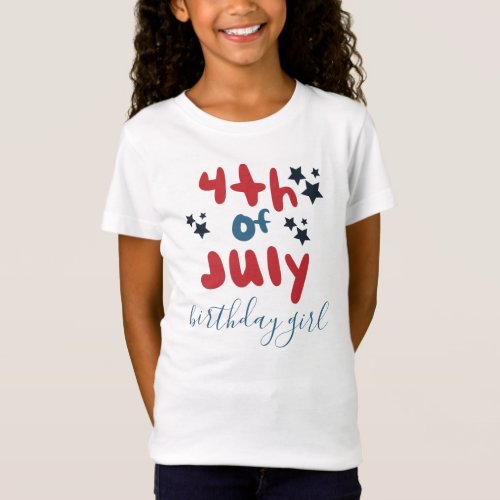  4th of July Stars Birthday Party Hand Lettering   T_Shirt