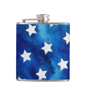 4th Of July Stars Blue Tie Dye Pattern Party Flask